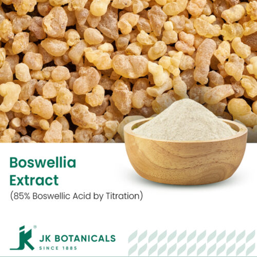 1-2 Taste JK Botanicals - Boswellia Serrata Extract 85% Boswellic Acid by Titration in wooden bowl with frankincense resin